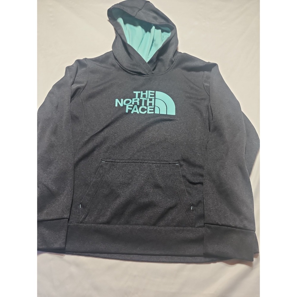 The North Face Womens‎ Large Gray Teal Logo Fleece Pullover Hoodie